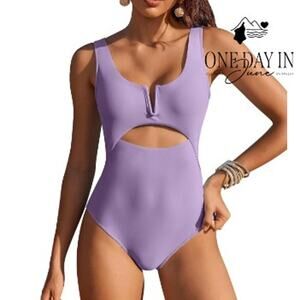 Aimage V Wire Cut Out One Piece Swimsuit Size XL